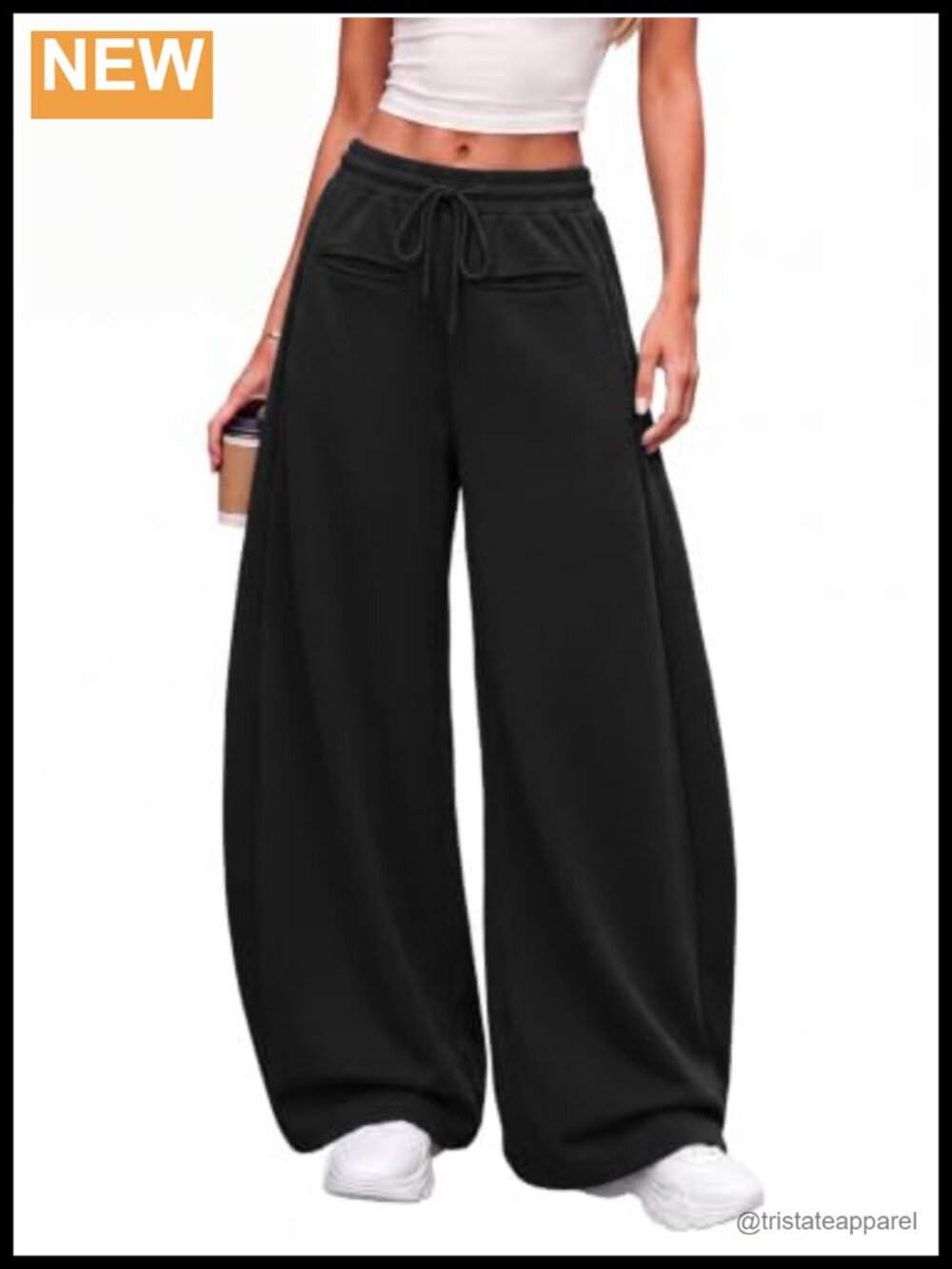 Barrel Sweatpants Wide Leg High Waisted Cotton Blend Drawstring